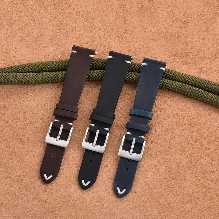 Crazy Horse Vintage Leather Quick-Release Watch Strap (18-22mm)