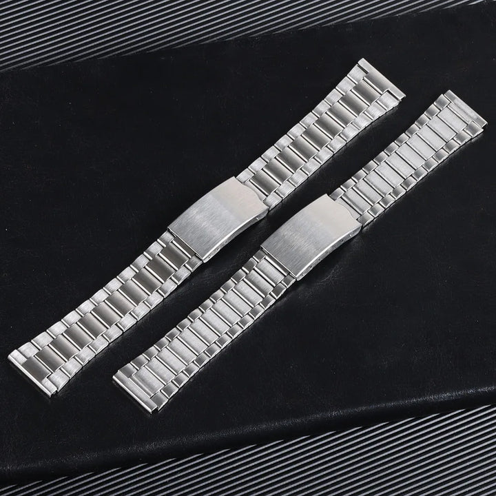 Stainless Steel Watch Strap – 12–20mm, Folding Buckle, Silver & Gold