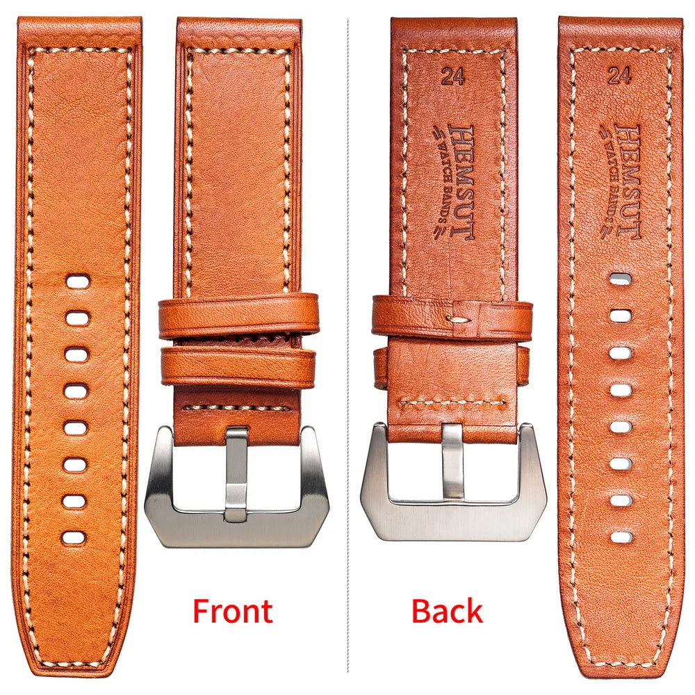 HEMSUT Genuine Leather Watch Strap – Retro Handmade Cowhide (20-26mm)