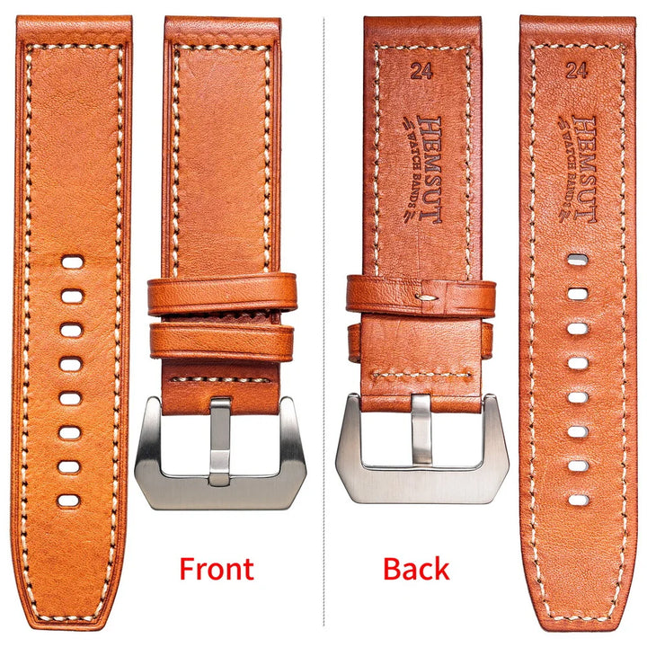 HEMSUT Genuine Leather Watch Strap – Retro Handmade Cowhide (20-26mm)