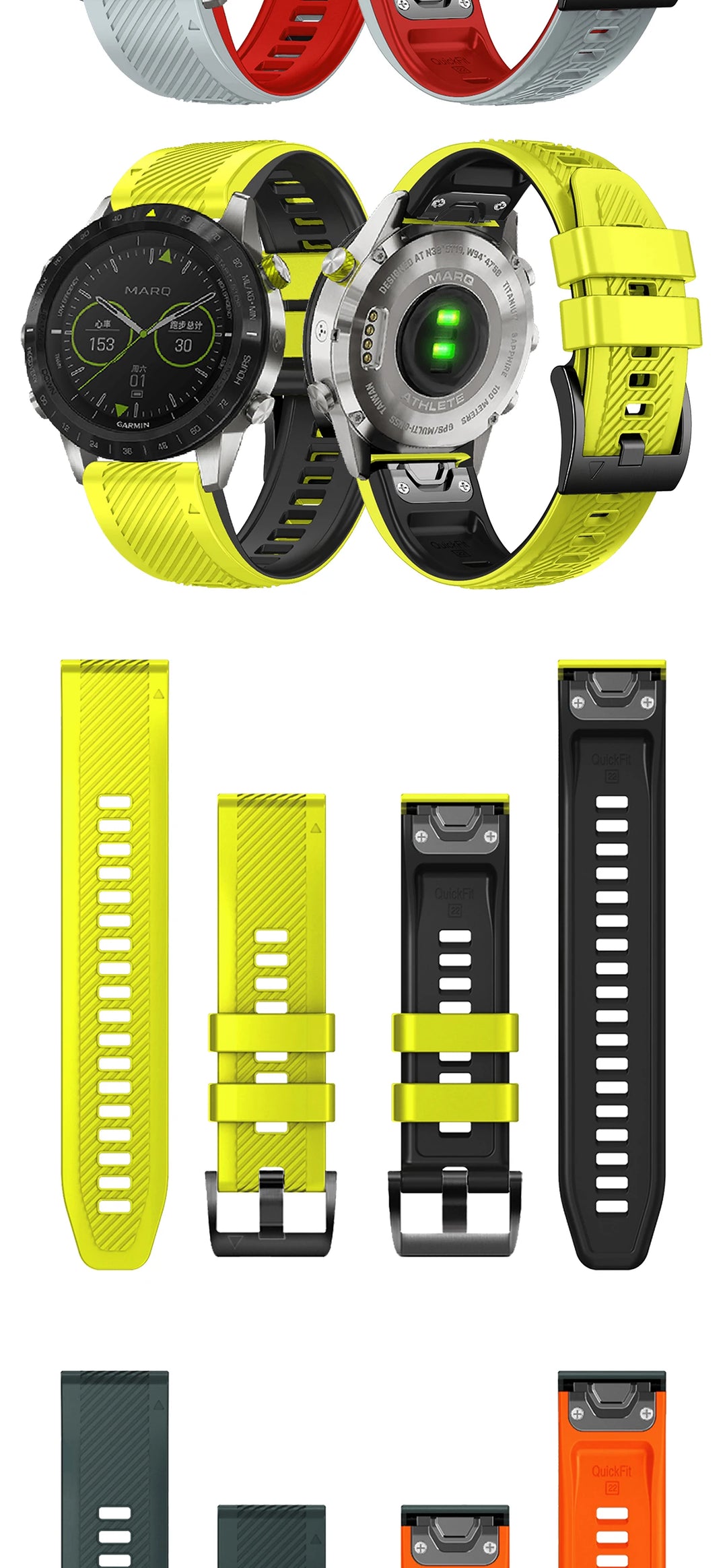 QuickFit Silicone Watch Strap 22/26mm for Garmin Fenix, MARQ, Epix & D2 Series