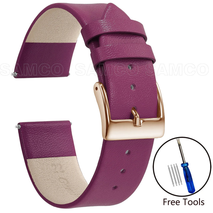 Genuine Leather Minimalist Thin Elegant Apple Watch Band 12–22mm (Soft Wrist Bracelet)