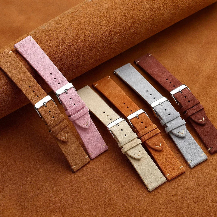 Soft Suede & Calfskin Watch Band 16–22mm (Quick Release, Brown)