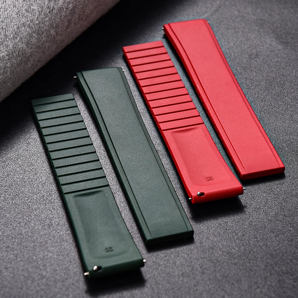 New Design Convex Shape CTS FKM Rubber Watch Strap 19mm 20mm 21mm 22mm CTS Watchbands Quick Release Butterfly Buckle Cut To Size