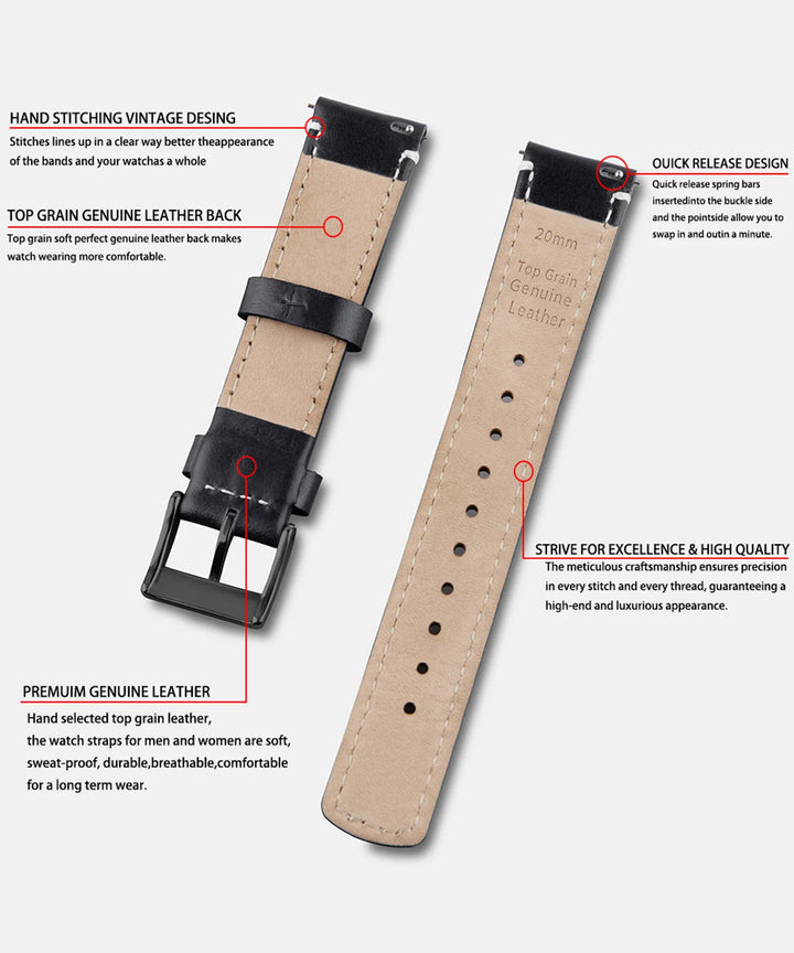 Genuine Top Grain Leather Quick Release Watch Band 20–22mm for Samsung Galaxy Watch