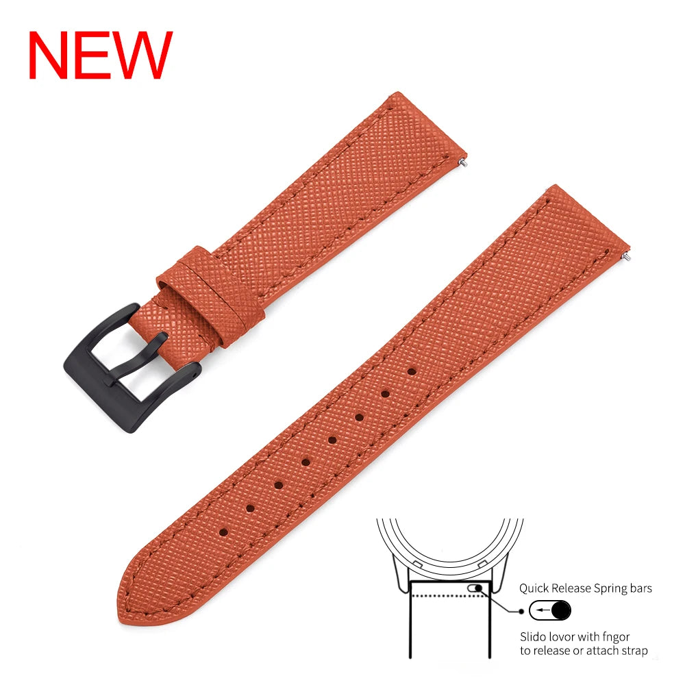 Premium Grade Quick Release Vintage Stitched Leather Watch Strap Saffiano Leather Watchbands 18mm 19mm 20mm 21mm 22mm 23mm 24mm
