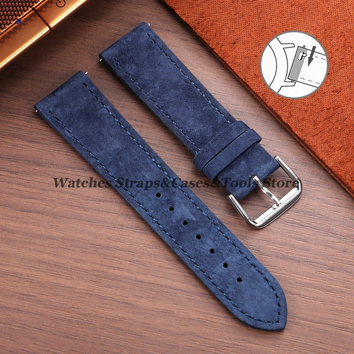 Vintage Suede Cowhide Leather Watch Strap (18–22mm, Quick Release)