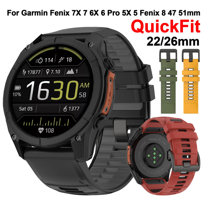 QuickFit 22/26mm Silicone Strap for Garmin Fenix & Forerunner – Quick Release Watch Band