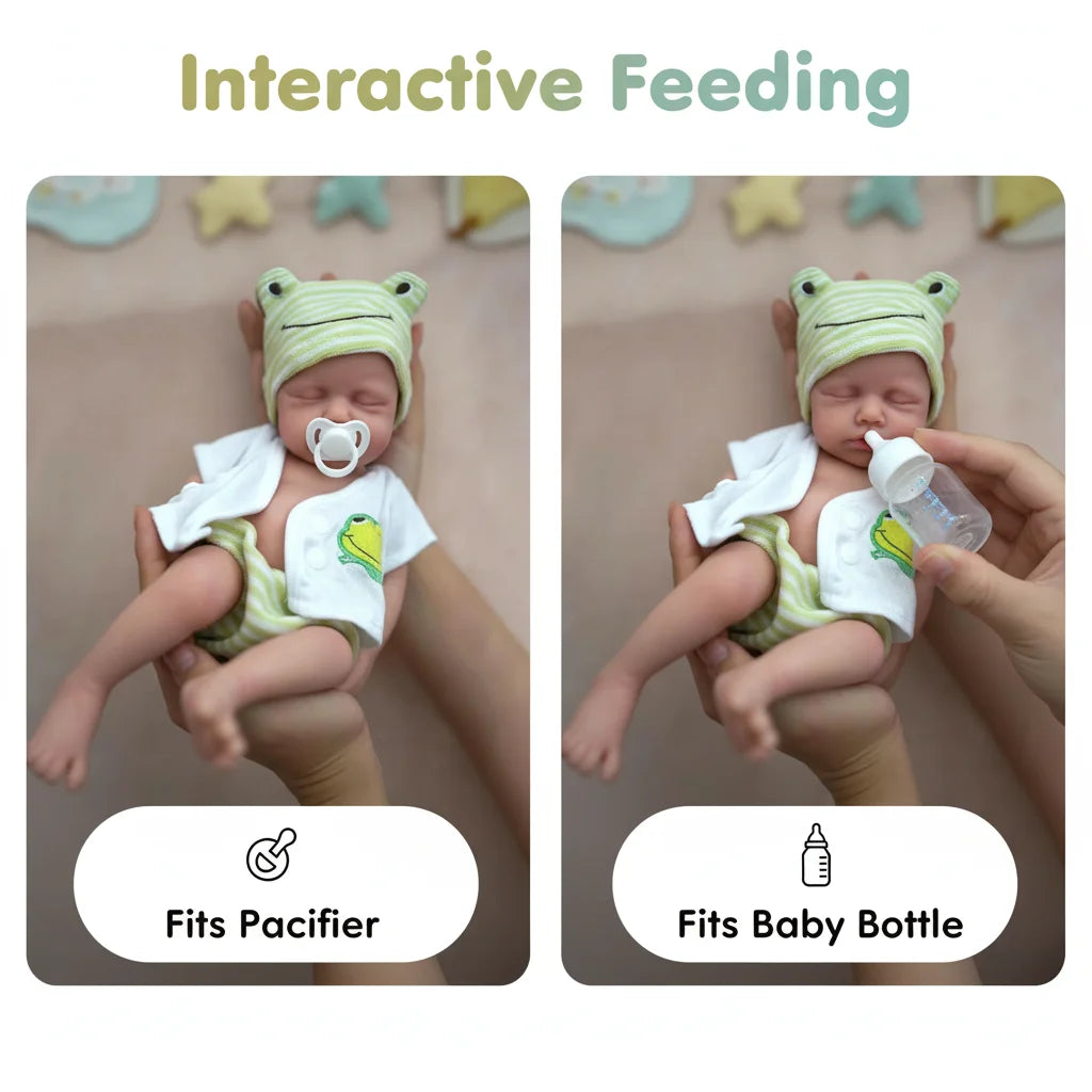 NPK 12inch Lifelike Reborn Doll Loulou Awake Super Soft Solid Platinum Silicone Flexible Elastic Mouth Can Open