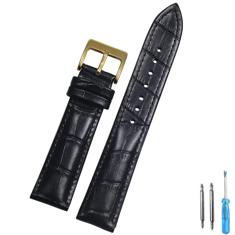 Genuine Leather Watch Strap – 14–24mm with Steel Buckle & Tool