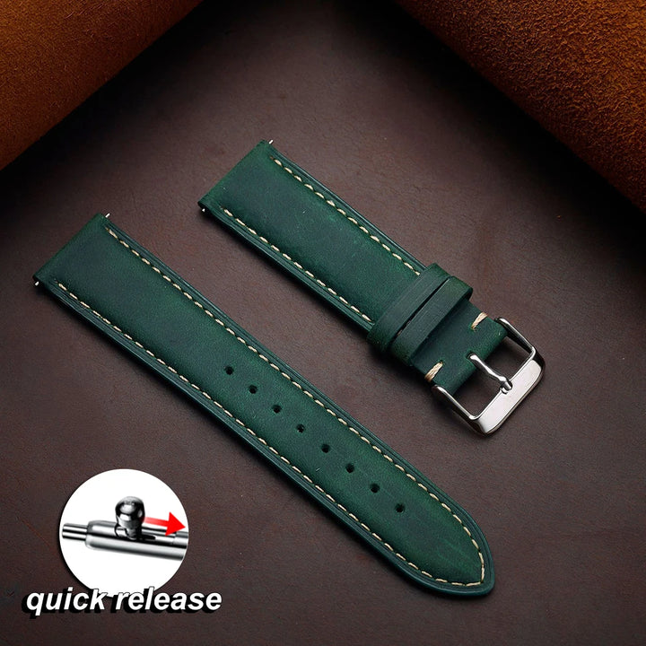 Vintage Dark Brown Cowhide Leather Watch Strap (14–24mm, Quick Release)