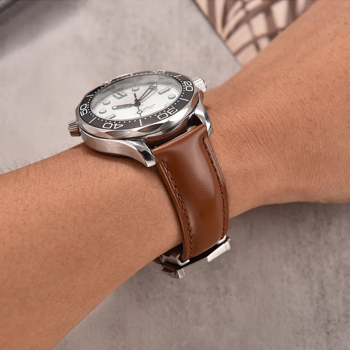 Cowhide Leather Strap Folding Buckle 19mm 20mm 21mm 22mm for Omega Seamaster Universal Leather Watch Band Watch Accessories Men