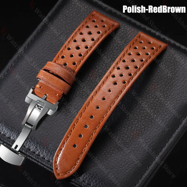 Genuine Cowhide Leather Watch Strap – 18/20/22mm, Vintage, Butterfly Buckle