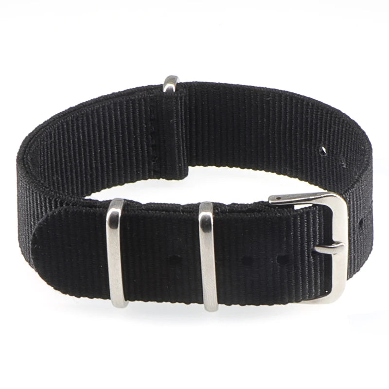 Striped Nylon Watch Strap with Silver Buckle (16-22mm)