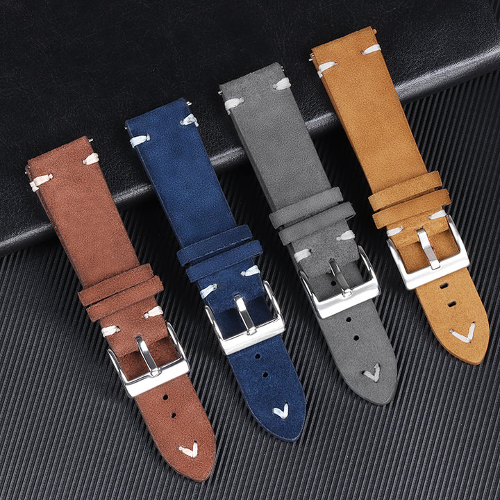 Vintage Suede Leather Watch Strap (Handmade Stitching)