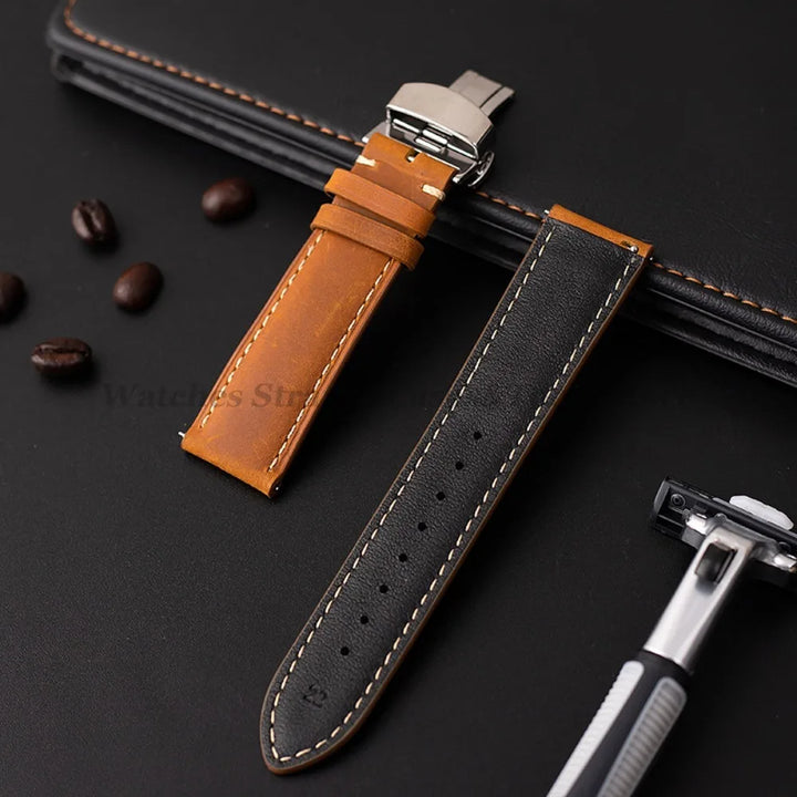 Cowhide Leather Watch Band 14–24mm (Quick Release, Butterfly Buckle) for