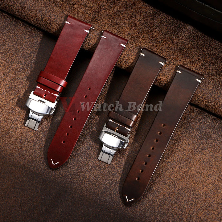Handmade Retro Oil Wax Genuine Calfskin Strap 18mm 19mm 20mm 21mm 22mm 24mm Quick Release Belt Men Women Watch Band Accessories