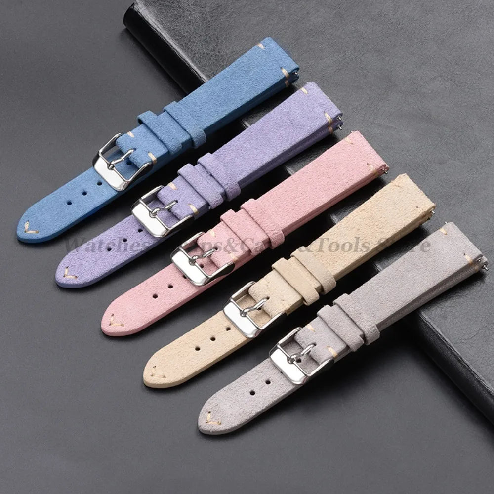 Vintage Suede Leather Watch Band 14–22mm for Omega & Seiko (Handmade,