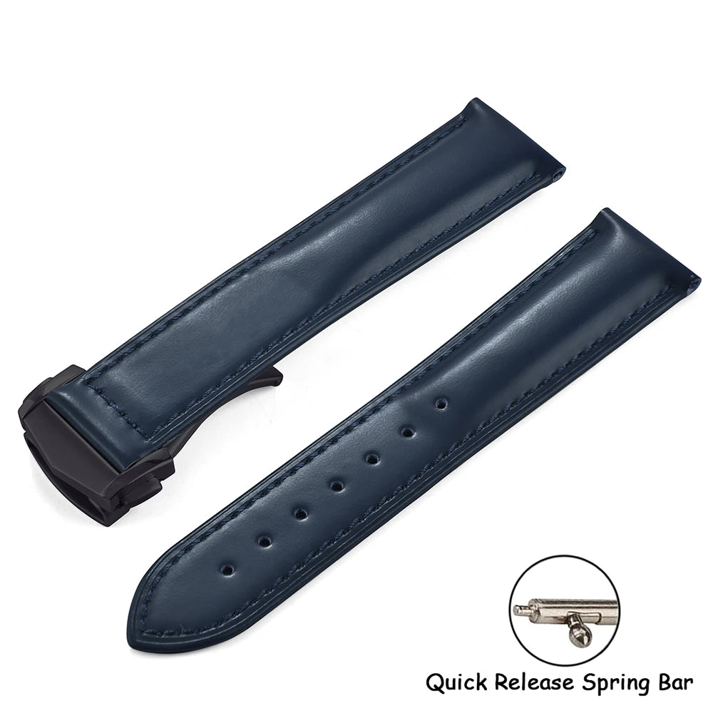 Cowhide Leather Strap Folding Buckle 19mm 20mm 21mm 22mm for Omega Seamaster Universal Leather Watch Band Watch Accessories Men