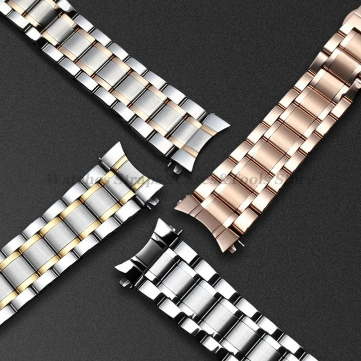 Curved-End Stainless Steel Watch Strap – 12–24mm, Butterfly Clasp
