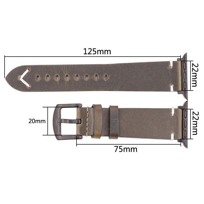 Handmade Vintage Leather Strap for Apple Watch 38-49mm Series 4-9, SE, Ultra