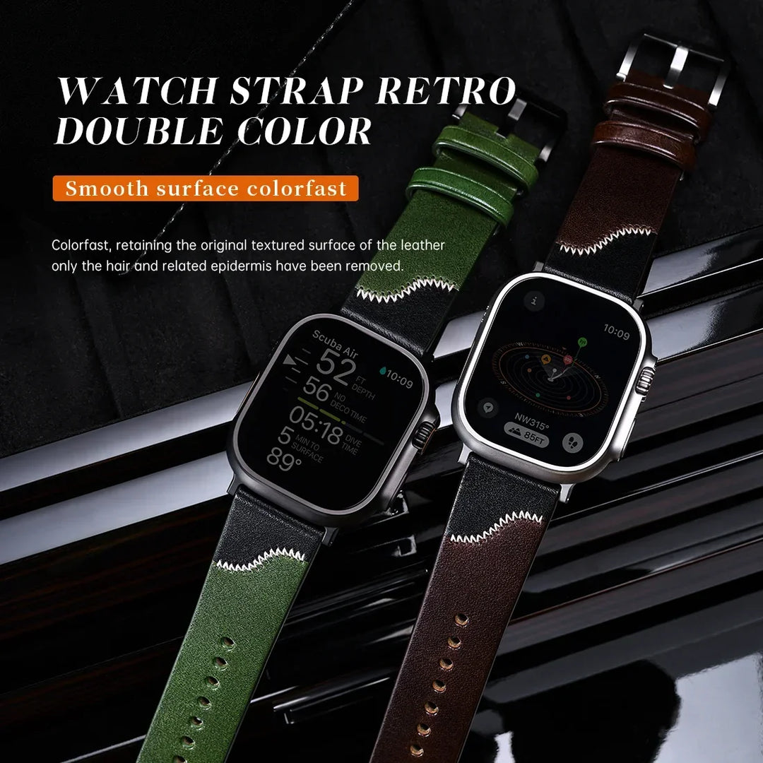 Bicolor Leather Apple Watch Band Series 10 & Ultra 41–49mm – MAIKES