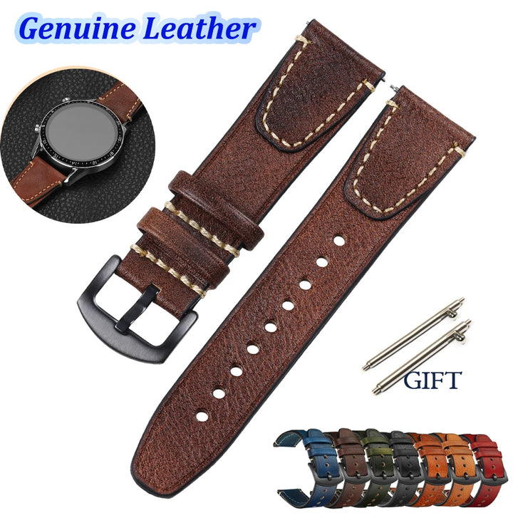 Retro Genuine Leather Watch Strap – 18-22mm for Seiko SNXS79 & Rolex Oyster