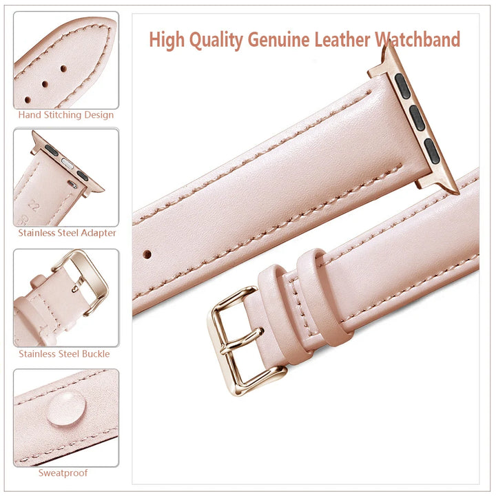 Genuine Leather Apple Watch Band 40–49mm for iWatch Series 3–8 & Ultra