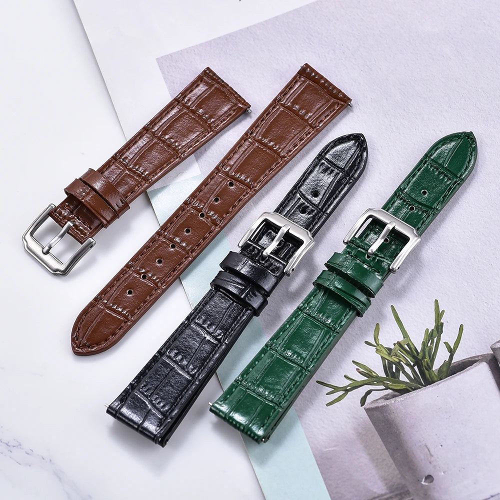 High Quality Classic Bamboo Leather Watch Strap 16/18/19/20/21/22mm Quick Release Watchbands Unisex Smart Leather Wristbands