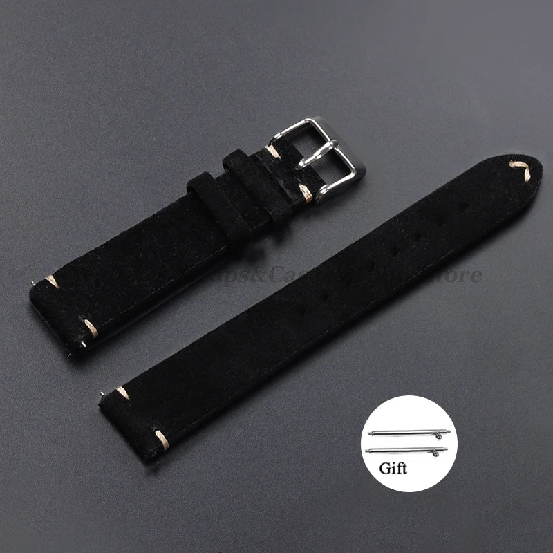 Vintage Suede Leather Watch Band 14–22mm for Omega & Seiko (Handmade,