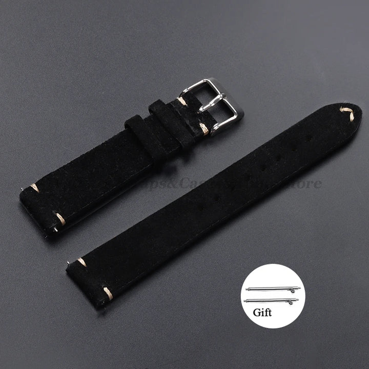 Vintage Suede Leather Watch Band 14–22mm for Omega & Seiko (Handmade,
