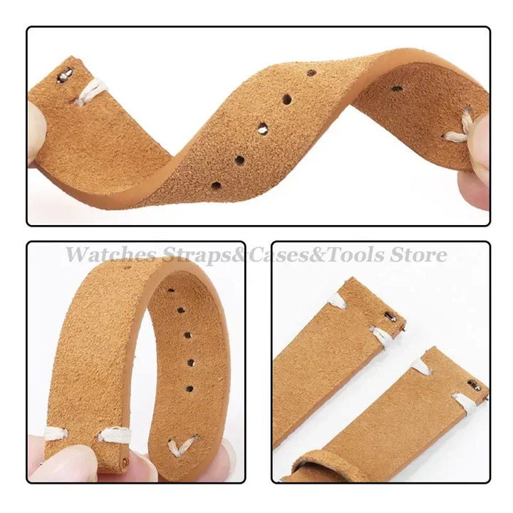 Suede Leather Watch Strap – 18/20/22mm, Universal with Butterfly Buckle