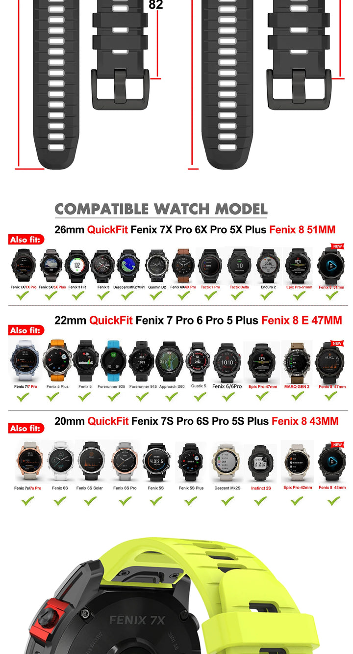 QuickFit Silicone Strap for Garmin Fenix, Epix & Enduro (22-26mm)