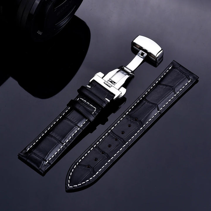 Universal Cowhide Leather Watch Strap – 18-22mm with Butterfly Buckle