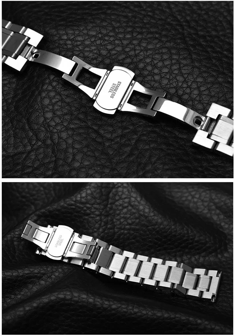 Curved End Universal Strap 12/13/14/15/16/17/18/19/20/21/22/23/24mm Solid Stainless Steel Watch Bands for Tissot Butterfly Clasp