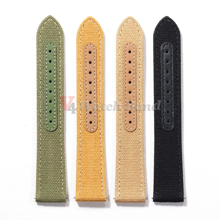 Genuine Leather & Nylon Watch Band 20–22mm (Quick Release, Vintage Weave)