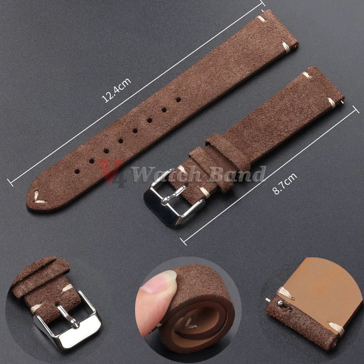 Quick Release Soft Suede Leather Watch Strap (14–22mm)
