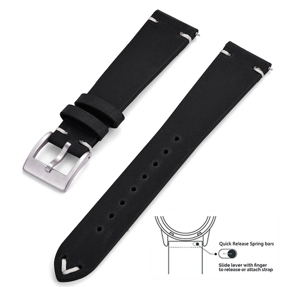 Crazy Horse Leather Watch Strap 18–22mm Quick Release