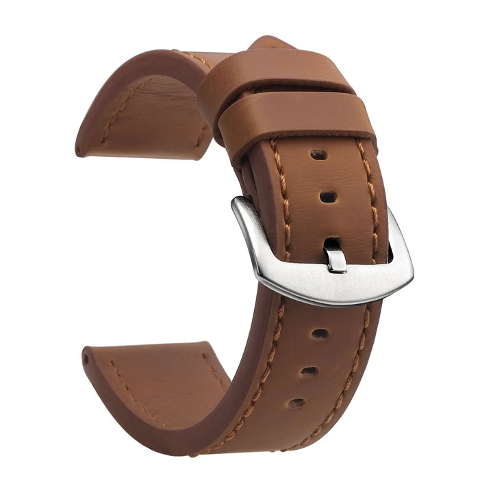 Fashion Vintage Leather Watch Strap – 18–24mm, Stainless Steel Buckle