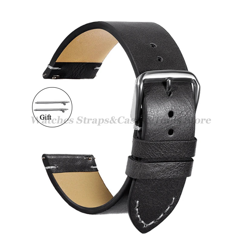 Vintage Leather Watch Strap – 18–24mm, Soft Quick-Release for Omega & Huawei GT4