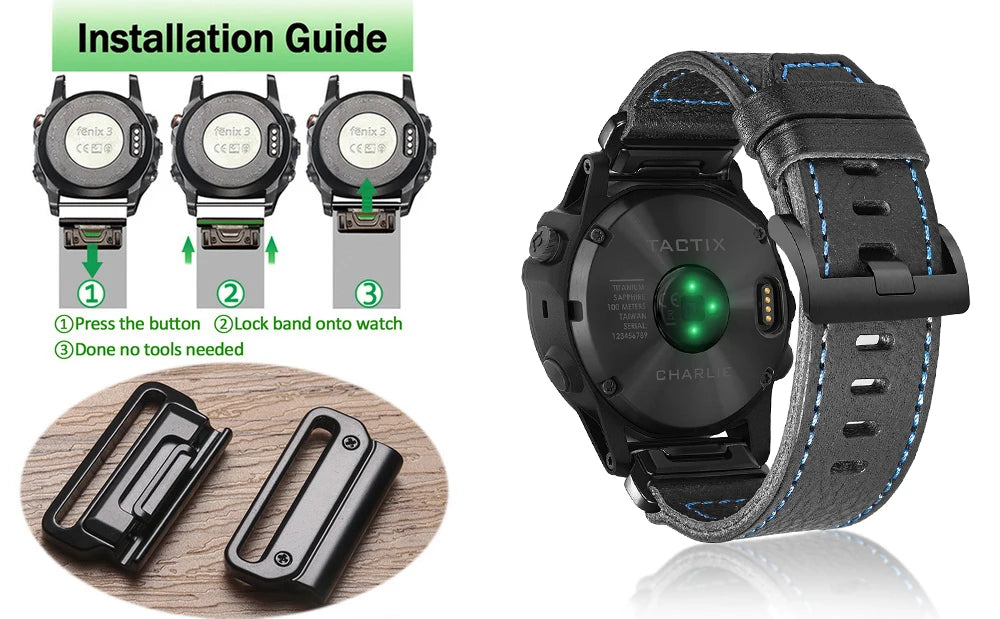 HEMSUT Leather Watch Band for Garmin Fenix, Forerunner & More