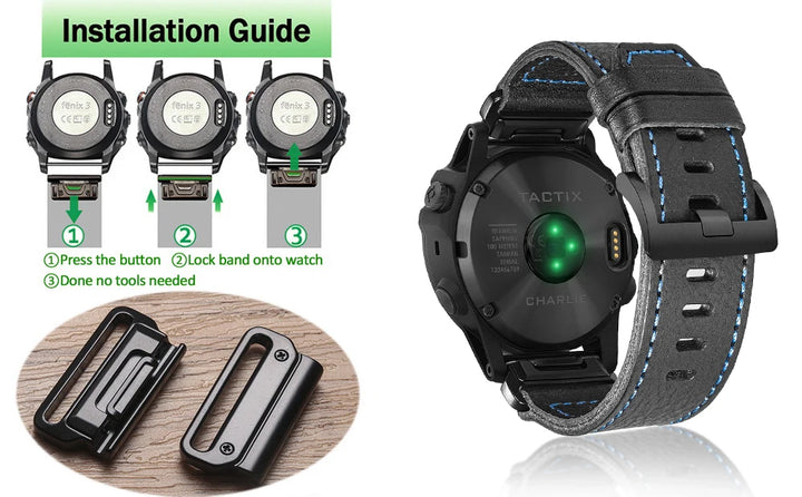 HEMSUT Leather Watch Band for Garmin Fenix, Forerunner & More