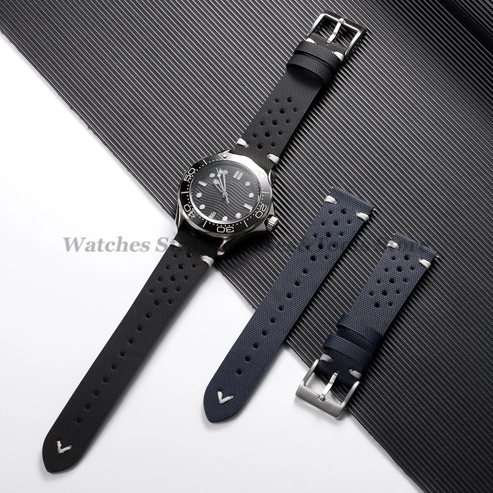 Premium Nylon Sailcloth Watch Strap 18mm 20mm 22mm Band Quick Release Perforated Breathable Watchband for Men's Women Wristbelts