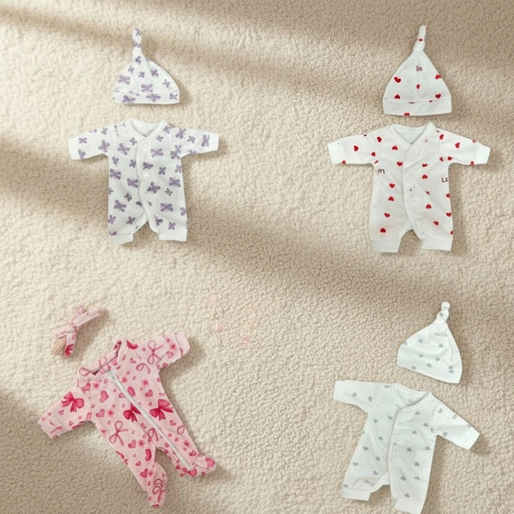 4‑Style Romper Outfits for 8–9″ Newborn Dolls