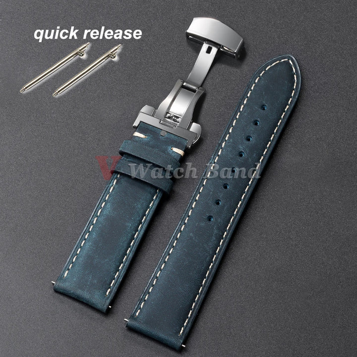 Genuine Calfskin Leather Watch Strap Brown (Butterfly Buckle, 18/20/22mm)