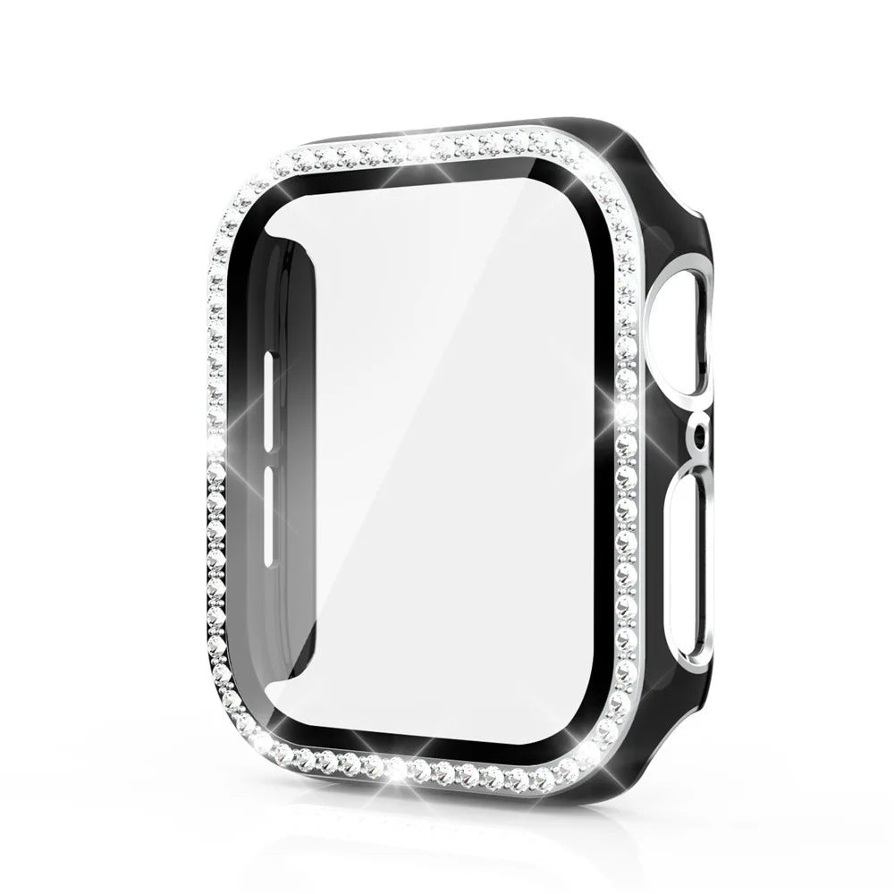 Glass+Cover For Apple Watch Case 45mm 44mm 41mm 40mm 38 42mm Bling Diamond bumper+Screen Protector iwatch series 9 8 7 5 6 4 SE