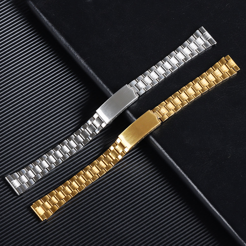 Stainless Steel Watch Strap – 12–20mm, Folding Buckle, Silver & Gold