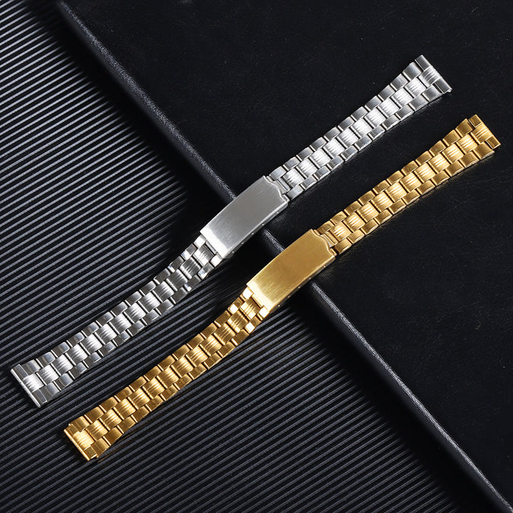 Stainless Steel Watch Strap – 12–20mm, Folding Buckle, Silver & Gold