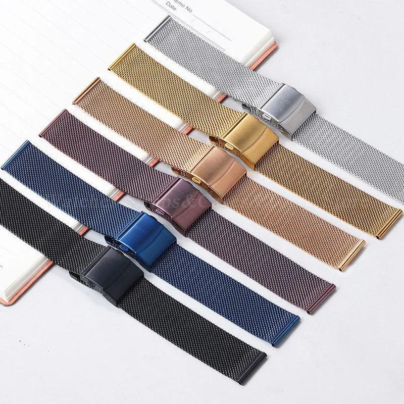 General Use Quick Release Watchband Stainless Steel Band 0.6mm Milanese Strap 12/14/16/18mm 20mm 22mm 24mm for Omega for DW Belt