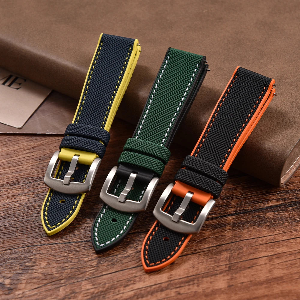18/20/22/24mm Universal FKM Rubber Strap Waterproof Quick Release Sailcloth Leatehr Watch Band For Longines Seiko Omega IWC Belt